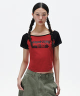 オフショルダーラグランTシャツ