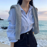 [3color] プレッピーストライプラウンドクロップドシャツ