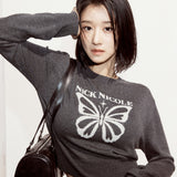 BOLD BUTTERFLY JAQUARD KNIT_CHARCOAL