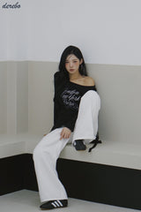 ワイドネックレタリングノーマルフィット長袖Tシャツ