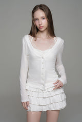 Cream donuts sheer cardigan, White