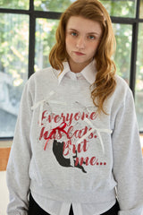 シャーロットキャットリボンスウェットシャツ / ホワイトメランジ