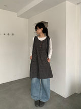 ガンスリン チェック スリーブレス ボタン ワンピース