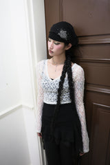 V-neck crop lace T (3color)