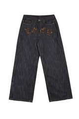 LEOPARD APPLIQUE WIDE PANTS BLUE