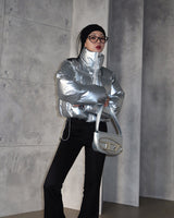 Glossy Two-Way Cropped Short Padded Jacket