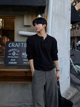 ワッフル ヘンリーネック ロングスリーブ Tシャツ