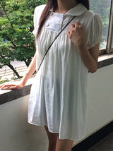 セリー ボタン ラウンドカラー パフスリーブ フリル ワンピース