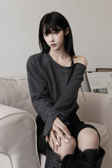 Soft button sleeve sweatshirt