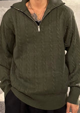 High-Neck Cable Half-Zip Up Knit 6COLOR