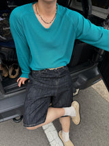 Indigo embo bermuda pants