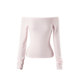 Curve Button Off-Shoulder Tee [Pink]