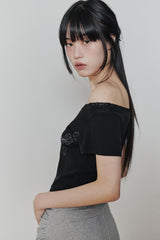 ペタラインレースTEE black
