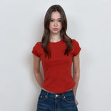 C 90S ラインベーシックTシャツ_レッド