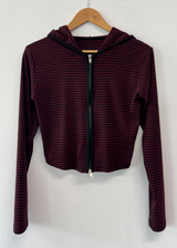 STRIPE SLIN クロップドフーディージップアップ 🤎❤🩶🖤3COLOR