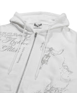 タトゥーグラフィックフードジップアップ_ホワイト