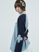 patched raglen t-shirts / sky