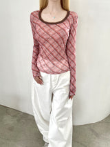 1464. Check mesh long sleeve T (2color)