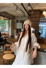 Beige knit hat, bucket hat
