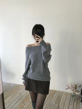 スラッシュモヘアオフショルダーニット (3 colors)