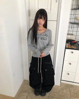 クインテットレターボタンロングスリーブTシャツ