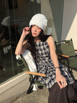 Low Check Pleated Dress (2color)