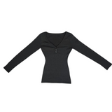 Slim fit V-neck long T-shirt 3color