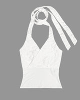 WHITE FLOWER HALTER TOP