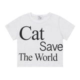 Cat Save The World クロップTシャツ (Black, White)