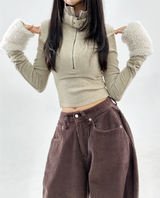 (Y2K/UNIQUE + HIP🧸🤎) ファーポイントベルトハーフジップウォーマー