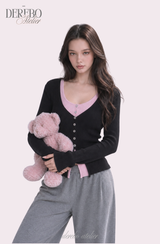 Black Pink Layered Knit Top