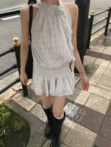 アトリエ ドット フリル ホルター フレア ミニ ドレス