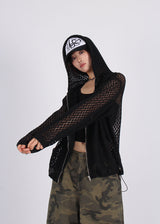 PUNCHING KNIT HOOD ZIP-UP