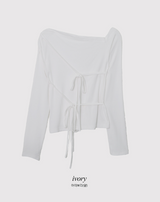 Ribbon Strap One Shoulder Slim T-Shirt (3color)