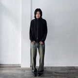 High-Neck Stripe Knit Jacket