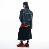 Washed Line Leather Jacket - BLACK