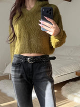 [F/W]Hairy crop hood knit(3color)