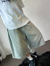 Rise Waist Button Side Pintuck Denim Bermuda Shorts 3color