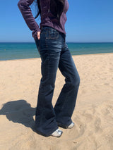 Deep Blue Cat-Washed Bootcut Stretch Denim Pants (1c)