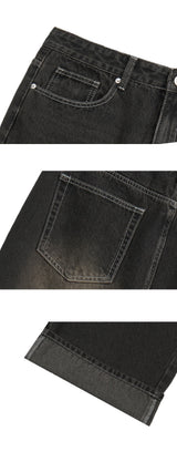 Basic washing denim pants (dark black)