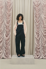 Frill baggy overalls - black