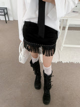 Arven Western Fringe Suede Metal Studded Mini Skirt (2 colors)