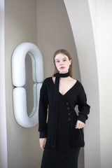 Offshoulder Wrap Strap Cardigan Black