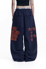 Star Lettering Patch Sweat Pants - Navy