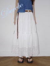 Cotton Punching Banded Waist Long Skirt