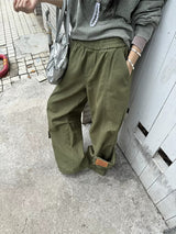 Khaki Cargo Wide Leg Straight Pants