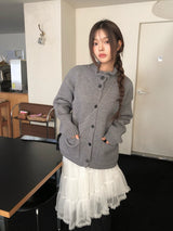 Mayo Pocket Loose Fit High Neck Knit Cardigan