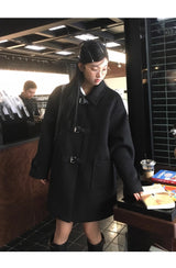 ウールブラックカラーバックルハーフコート