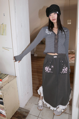 ROSE N STAR POCKET LONG SKIRT CHARCOAL