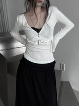 belted wrap V-neck T (2color)